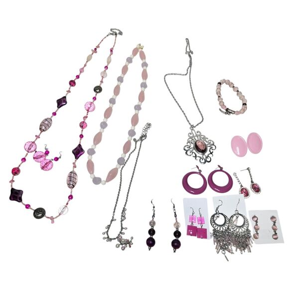 Lot Jewelry - Vintage To Modern Pink Costume Jewelry lot Retro Rockabilly Necklaces Bracelets